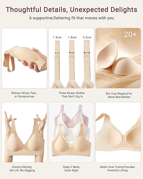 As Fairy 2026 Deep V Wireless Push Up Bras for Women Soft Support Bra with Lift Comfortable T-Shirt Bra for Daily Wear