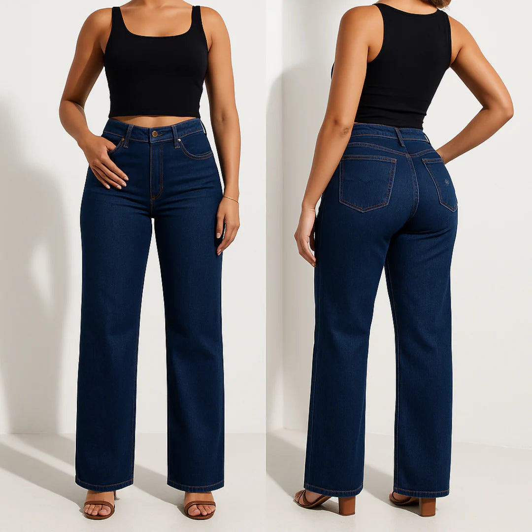 Women's BBL Wide Leg Jeans - High Waisted Butt Lifting Straight Denim, Plus Size, Zero Posterior Gap, Stretchy Slimming Fit