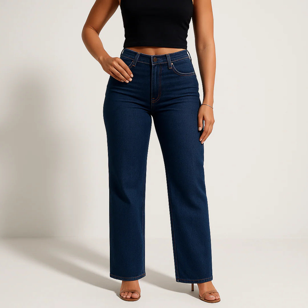 Women's BBL Wide Leg Jeans - High Waisted Butt Lifting Straight Denim, Plus Size, Zero Posterior Gap, Stretchy Slimming Fit