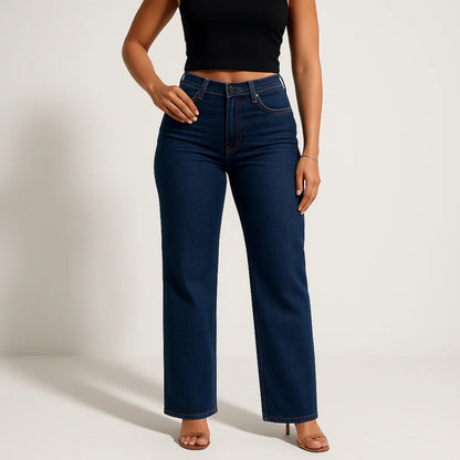 Women's BBL Wide Leg Jeans - High Waisted Butt Lifting Straight Denim, Plus Size, Zero Posterior Gap, Stretchy Slimming Fit