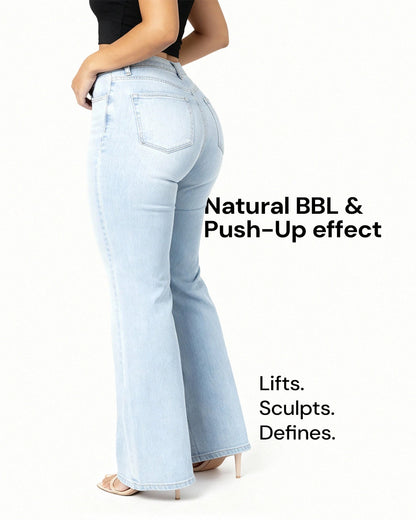 Women's BBL Wide Leg Jeans - High Waisted Butt Lifting Straight Denim, Plus Size, Zero Posterior Gap, Stretchy Slimming Fit