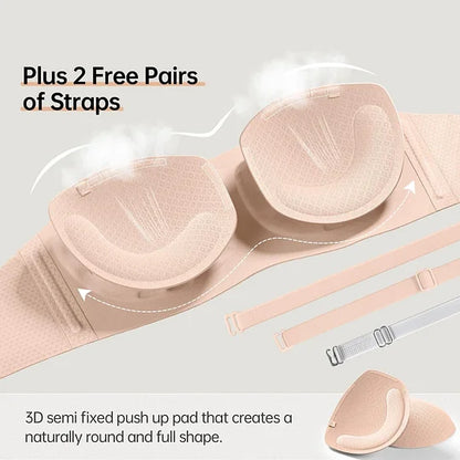 Womens Strapless Bras Push Up Bandeau Bra Non Slip Wireless Supportive Padded Bras Seamless Comfortable Tube Jelly Bras