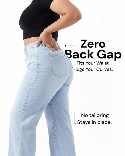 Women's BBL Wide Leg Jeans - High Waisted Butt Lifting Straight Denim, Plus Size, Zero Posterior Gap, Stretchy Slimming Fit