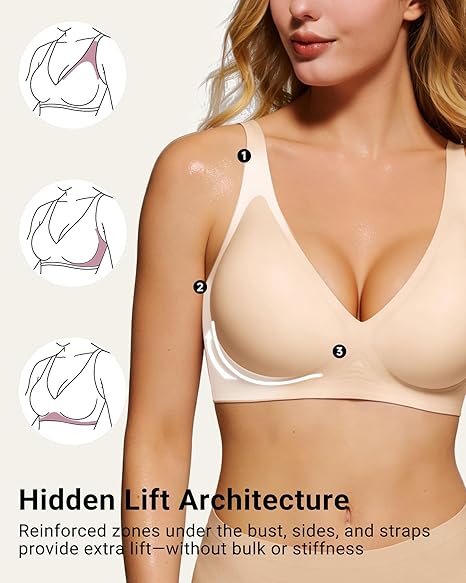 As Fairy 2026 Deep V Wireless Push Up Bras for Women Soft Support Bra with Lift Comfortable T-Shirt Bra for Daily Wear