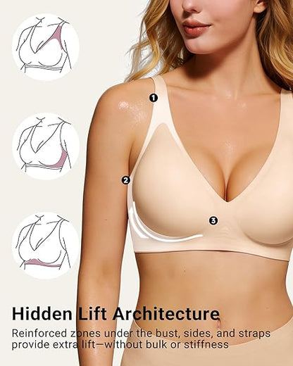 As Fairy 2026 Deep V Wireless Push Up Bras for Women Soft Support Bra with Lift Comfortable T-Shirt Bra for Daily Wear