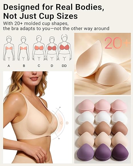 As Fairy 2026 Deep V Wireless Push Up Bras for Women Soft Support Bra with Lift Comfortable T-Shirt Bra for Daily Wear