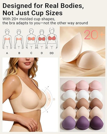 As Fairy 2026 Deep V Wireless Push Up Bras for Women Soft Support Bra with Lift Comfortable T-Shirt Bra for Daily Wear