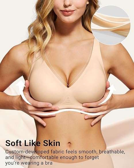As Fairy 2026 Deep V Wireless Push Up Bras for Women Soft Support Bra with Lift Comfortable T-Shirt Bra for Daily Wear