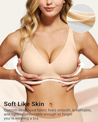 As Fairy 2026 Deep V Wireless Push Up Bras for Women Soft Support Bra with Lift Comfortable T-Shirt Bra for Daily Wear