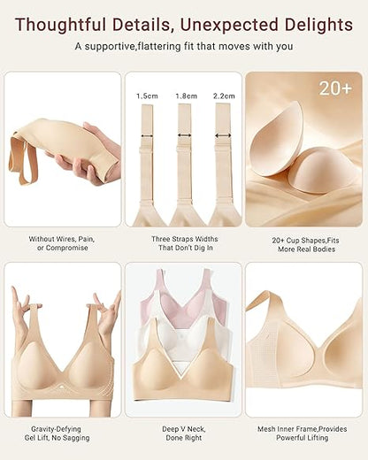 As Fairy 2026 Deep V Wireless Push Up Bras for Women Soft Support Bra with Lift Comfortable T-Shirt Bra for Daily Wear