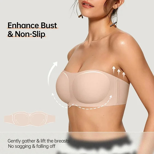 Womens Strapless Bras Push Up Bandeau Bra Non Slip Wireless Supportive Padded Bras Seamless Comfortable Tube Jelly Bras