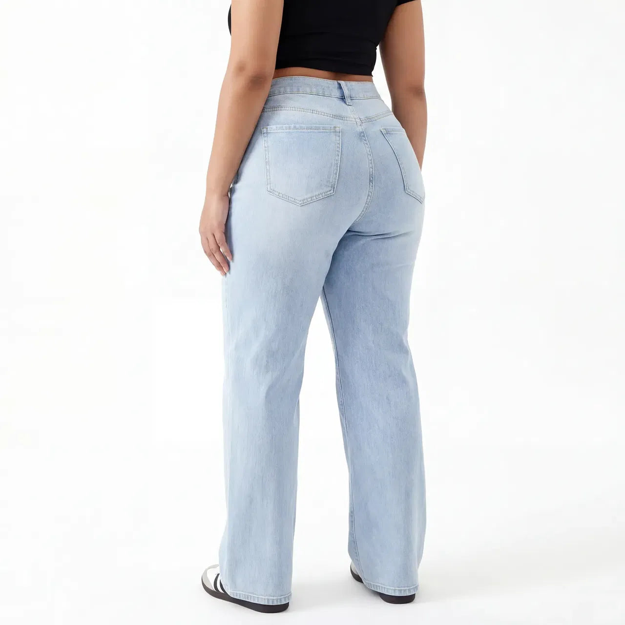 Women's BBL Wide Leg Jeans - High Waisted Butt Lifting Straight Denim, Plus Size, Zero Posterior Gap, Stretchy Slimming Fit